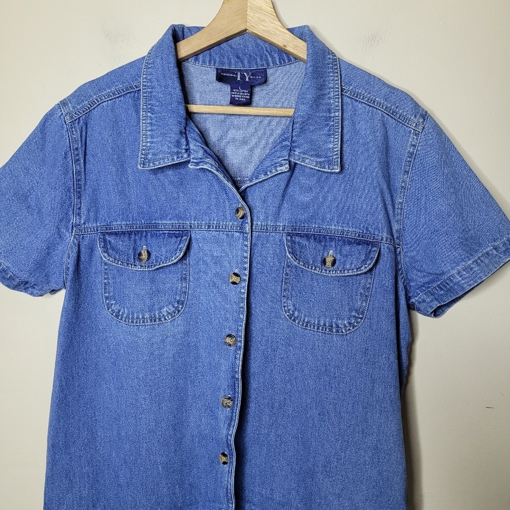 Vintage 90s Denim Dress Button Front Size Large Original TY Wear - Picture 3 of 6